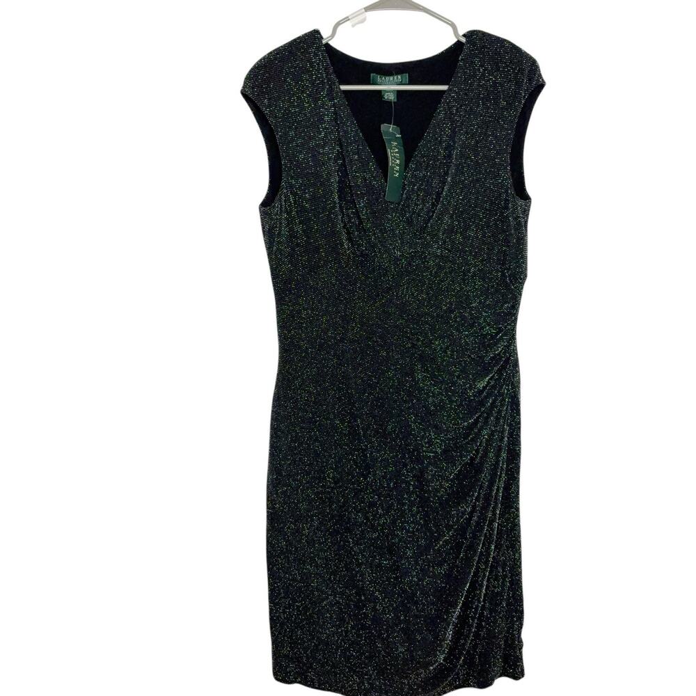 NEW Ralph Lauren Evening Dress Women's Size 14 Black Silver Metallic Lined